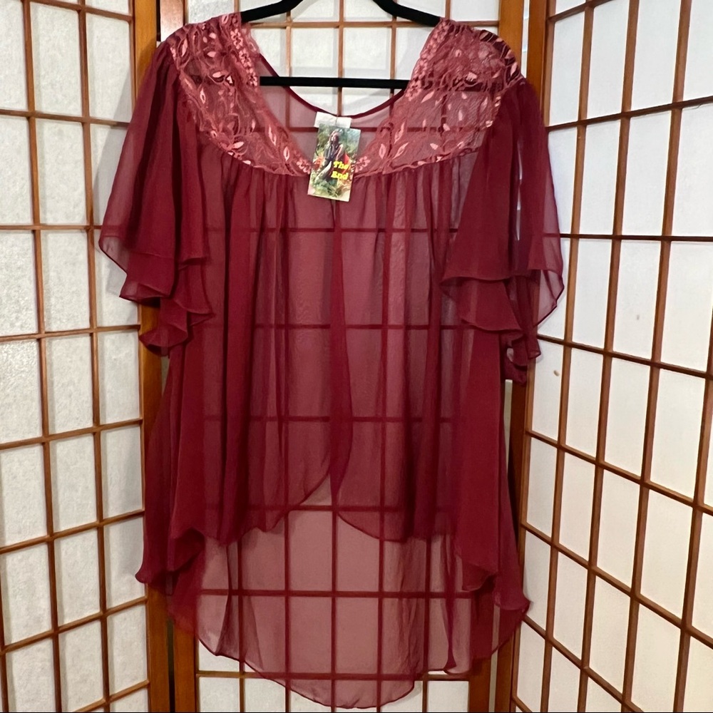 Vintage Plus Size Raspberry Peignoir Boudoir Lingerie Jacket Nightie Shrug Robe